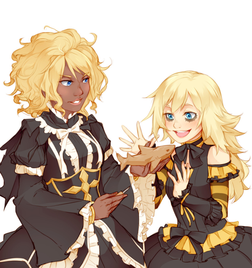2girls, baccano!, blonde_hair, character_request, dark-skinned_female, dark_skin, female_focus, highres