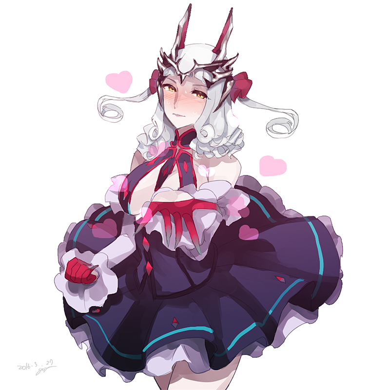 10s, 1girl, between_breasts, blush, breasts, carmilla_(fate), cosplay, cowboy_shot