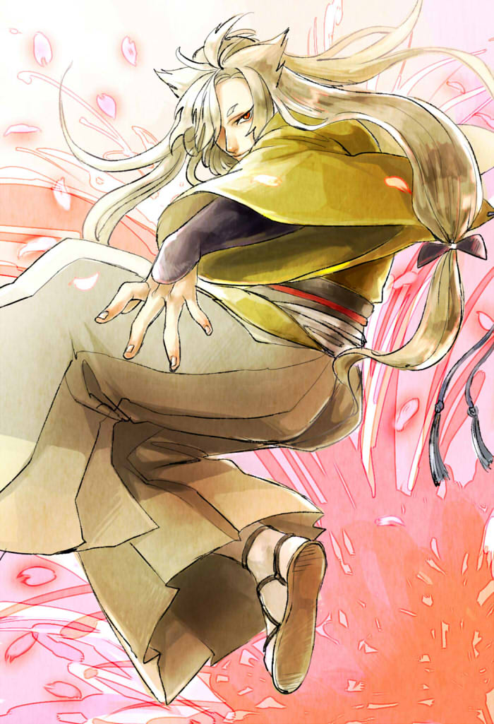 10s, 1boy, chorota, hakama, hakama_skirt, japanese_clothes, kimono, kogitsunemaru