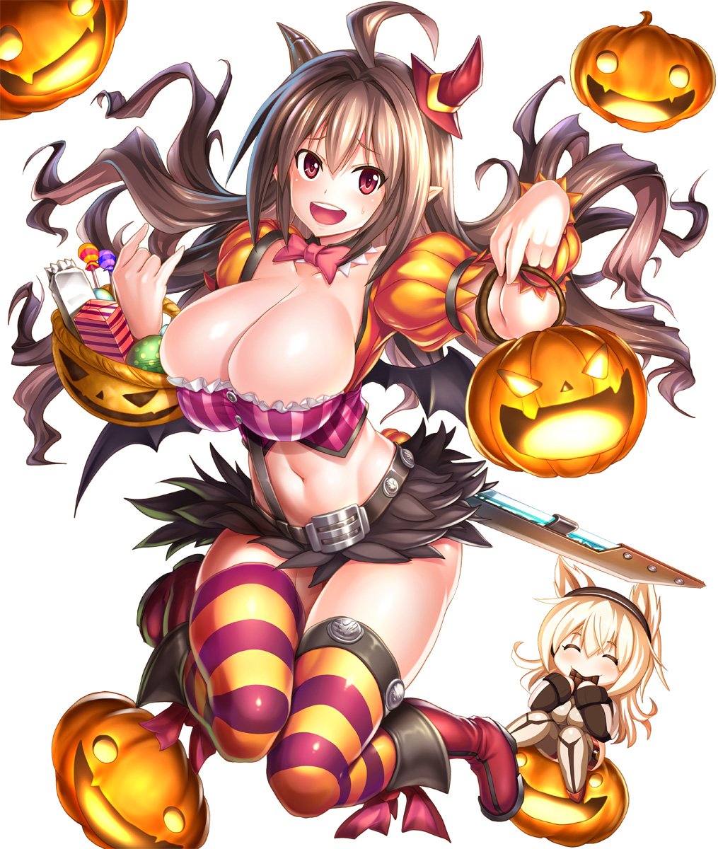 00s, 2girls, asahi, breasts, brown_hair, candy, cecilia_cello, chibi