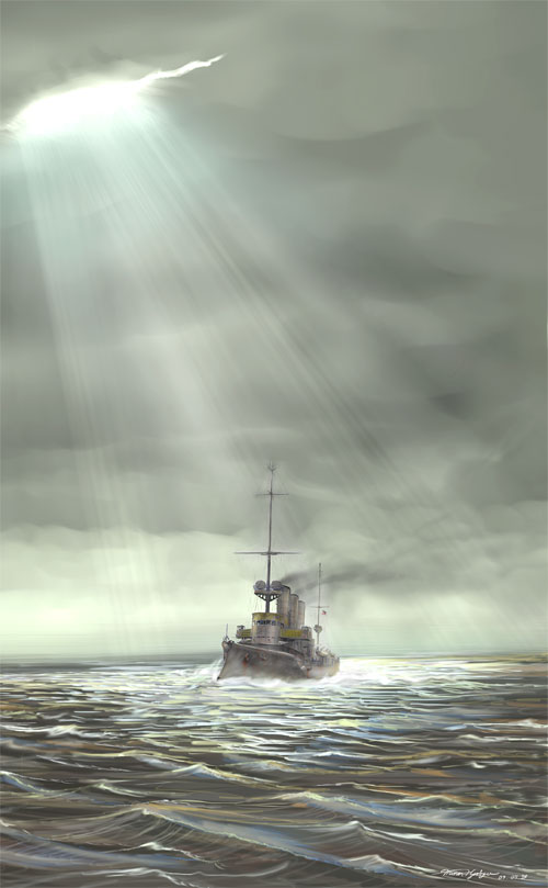 cloud, hyoubyou, military, original, ship, sky, smoke, water, world_war_i