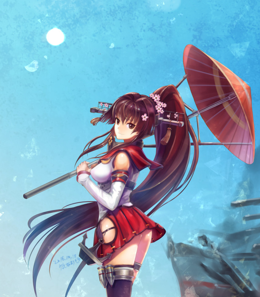 10s, 1girl, alternate_legwear, ass, blue_background, breasts, brown_eyes, brown_hair