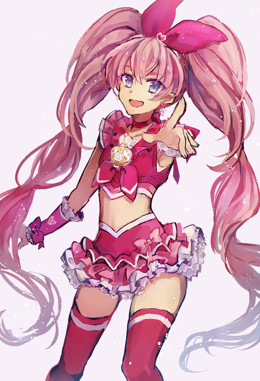 10s, bad_id, bad_pixiv_id, blue_eyes, bow, cure_melody, earrings, frills