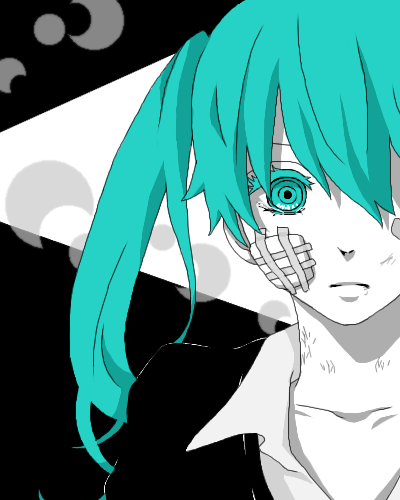 1girl, a5_arashi, aqua_eyes, aqua_hair, aqua_theme, bad_id, bad_pixiv_id, bandages