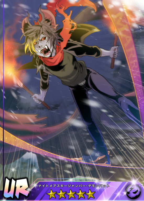 10s, 1boy, animal_ears, bat_ears, bat_wings, card_(medium), card_parody, colored_skin