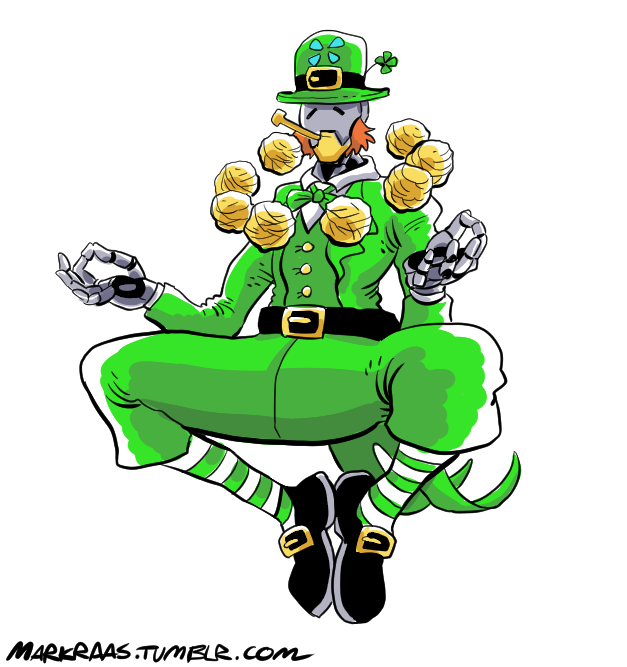 1boy, clothed_robot, clover, coattails, commentary, cosplay, culottes, floating