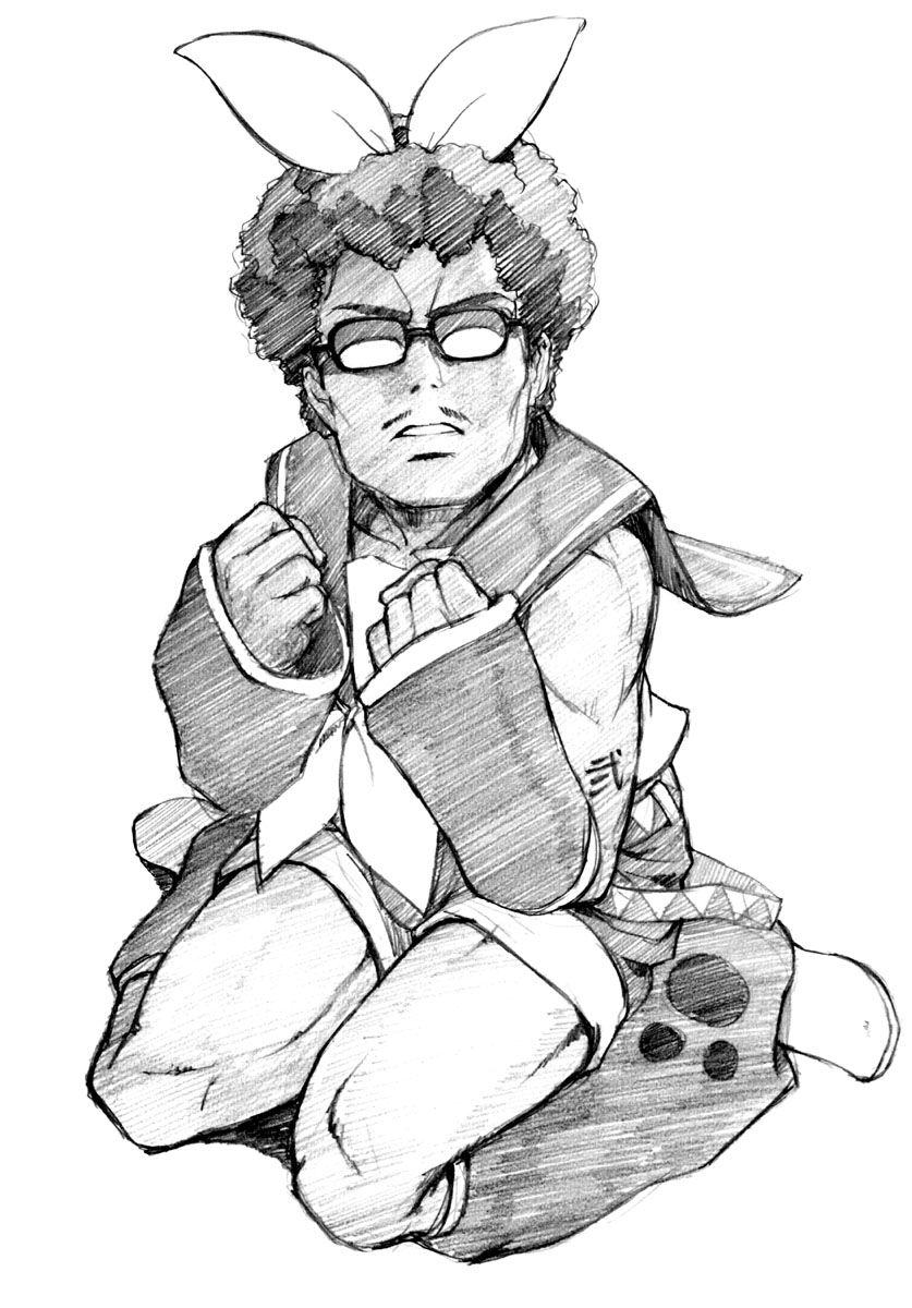 1boy, afro, bad_id, bad_pixiv_id, cosplay, crossdressing, crossdressing_(mtf), crossover