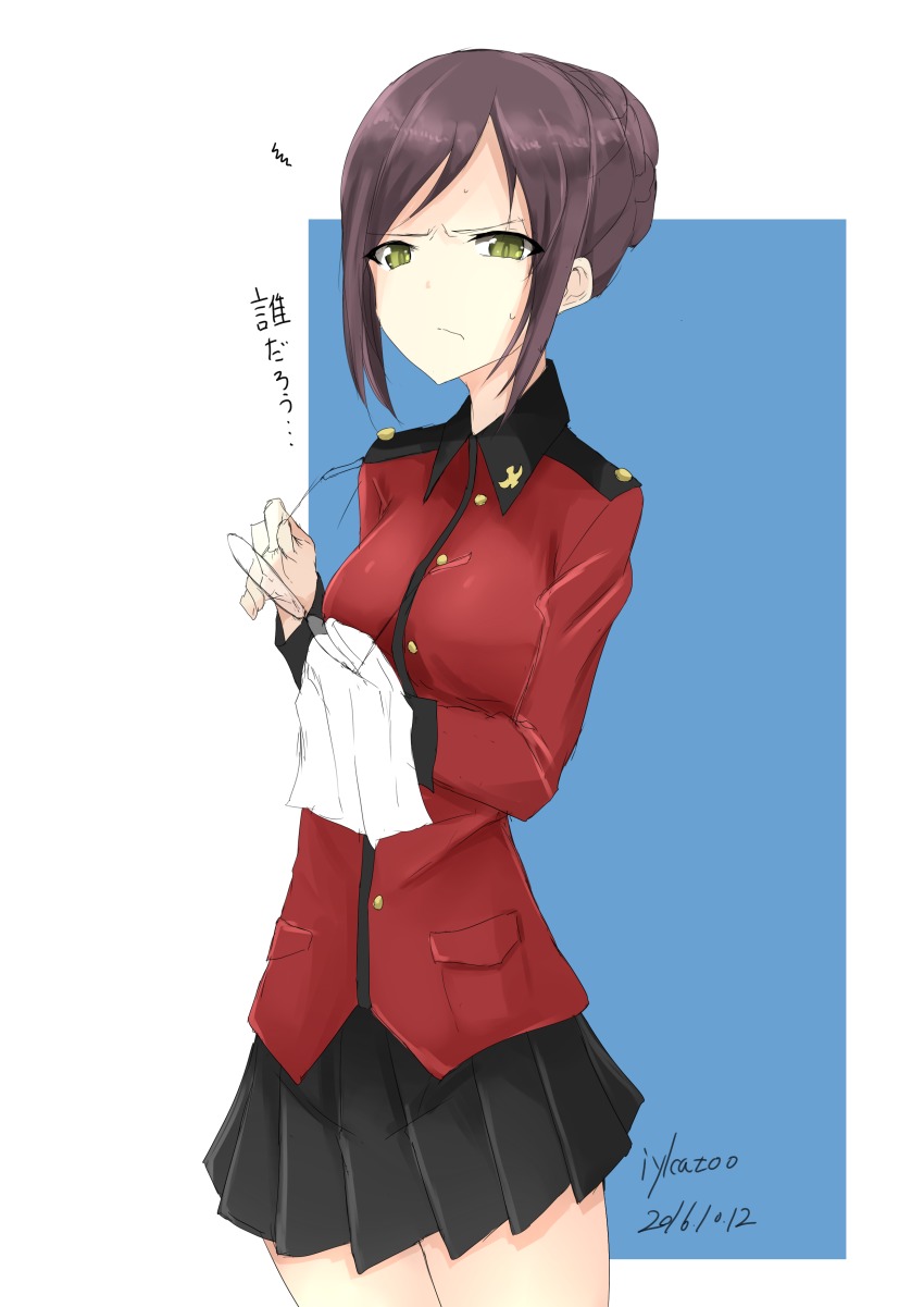 10s, 1girl, 2016, absurdres, artist_name, black_skirt, braid, braided_bun