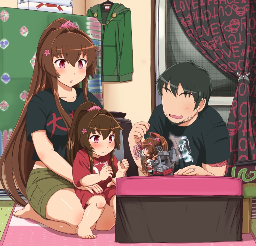 10s, 1boy, 2girls, artist_self-insert, bad_id, bad_pixiv_id, beard, black_hair