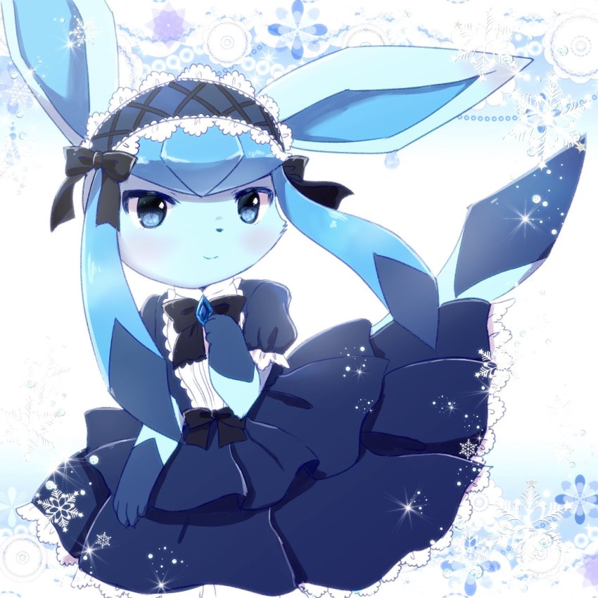 1girl, blue_eyes, dress, female_focus, furry, furry_female, gen_4_pokemon, glaceon