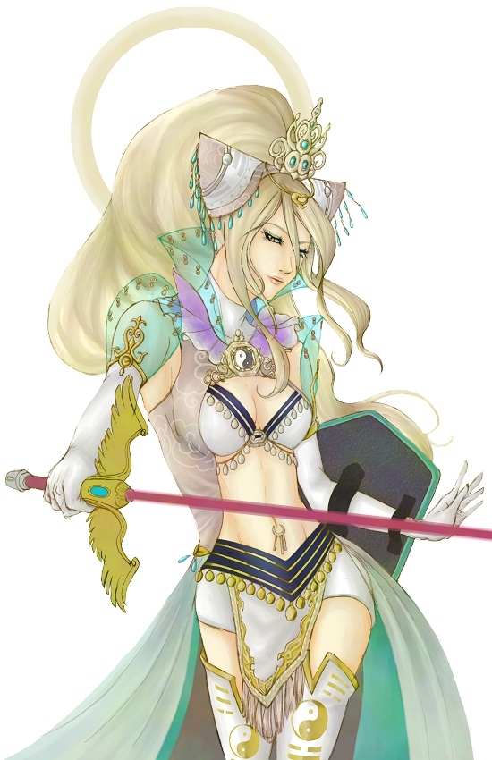 1girl, bikini, bikini_top_only, blonde_hair, breasts, cleavage, crown, dress