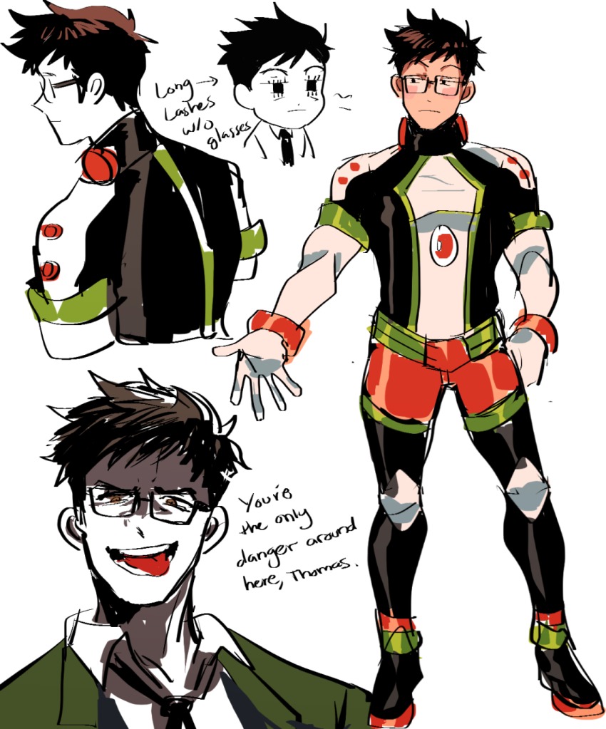 1boy, bad_id, bad_twitter_id, blazer, bodysuit, brown_eyes, brown_hair, english_text