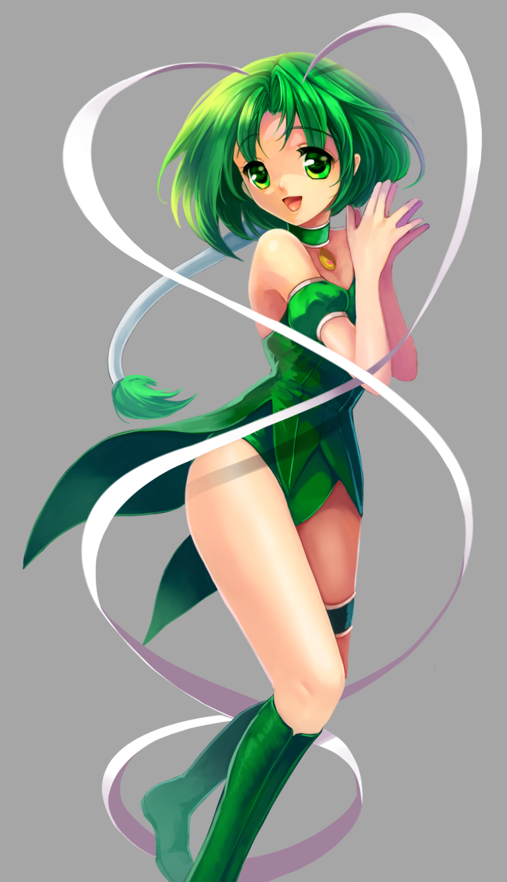 1girl, arm_garter, boots, breasts, choker, coattails, detached_sleeves, female_focus