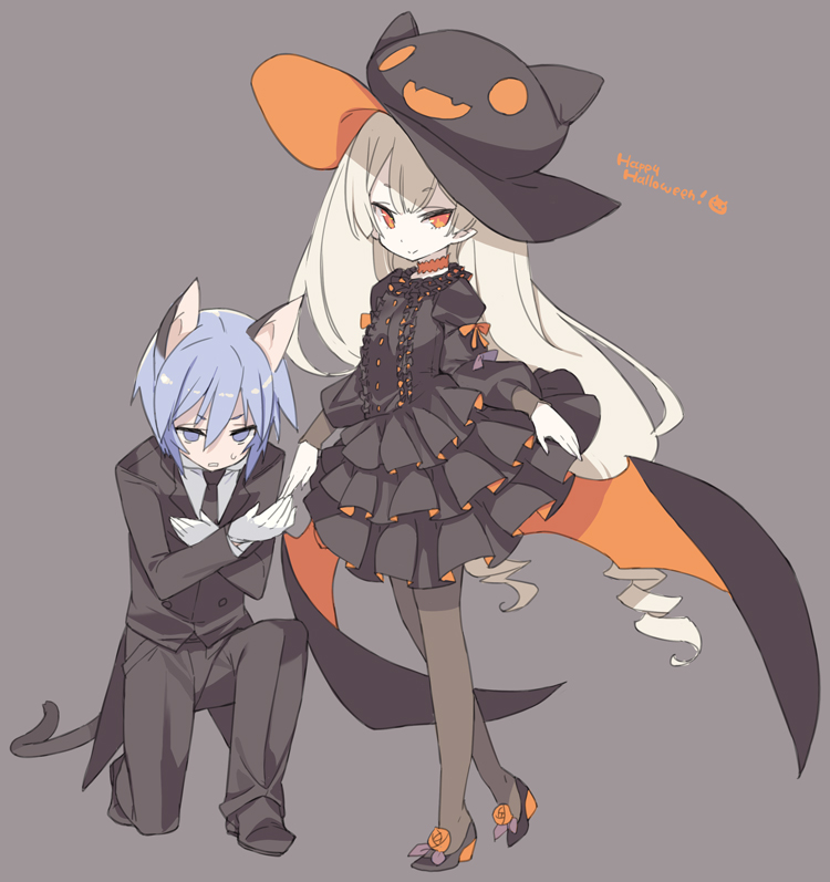 1boy, 1girl, animal_ears, blade_(galaxist), butler, camilla_regina, cat_ears, cat_tail