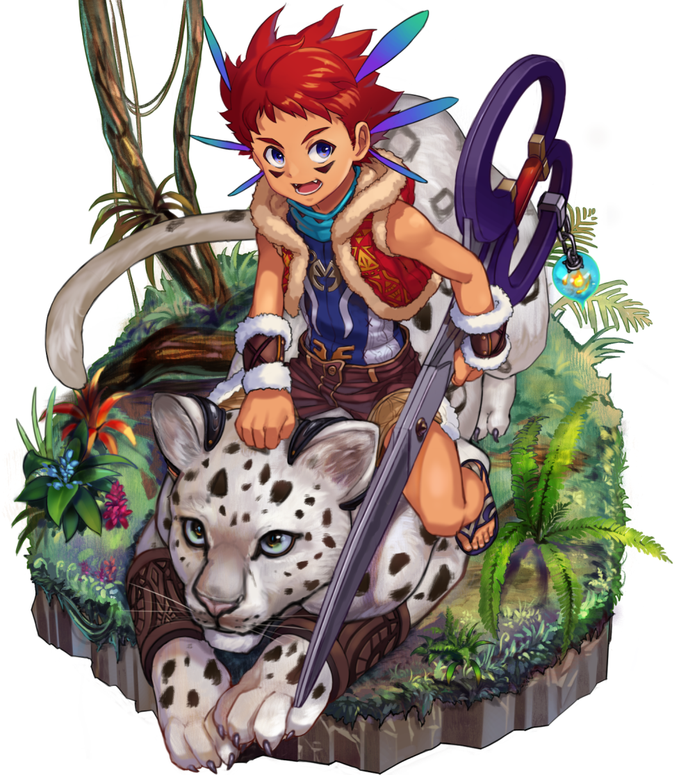 10s, 1boy, alec_(merc_storia), facepaint, fang, flower, kujiranohane, leopard