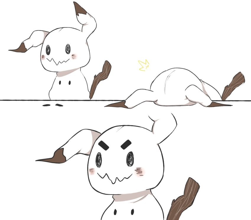 ^^^, angry, comic, fake_eyebrows, gen_7_pokemon, highres, meme, mimikyu, monochrome, nintendo, no_humans, pokemon, pokemon_(creature), pokemon_sun_and_moon, simple_background, spot_color, white_background