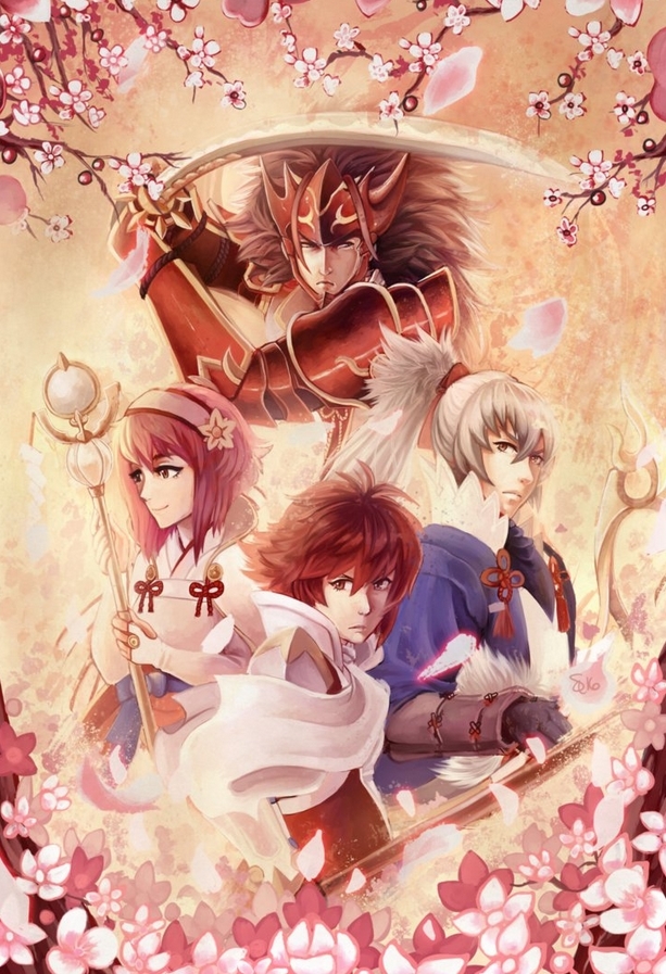 2boys, 2girls, armor, blue_ribbon, bow, bow_(weapon), branch, brother_and_sister