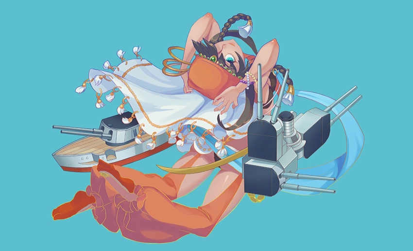 1girl, arched_back, arms_up, bangle, black_panties, blue_background, blue_eyes, bracelet