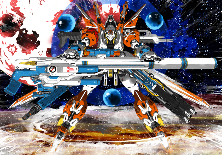 highres, mecha, mobilesuit_alpha, ningen_plamo, no_humans, robot, science_fiction, side_arms_hyper_dyne