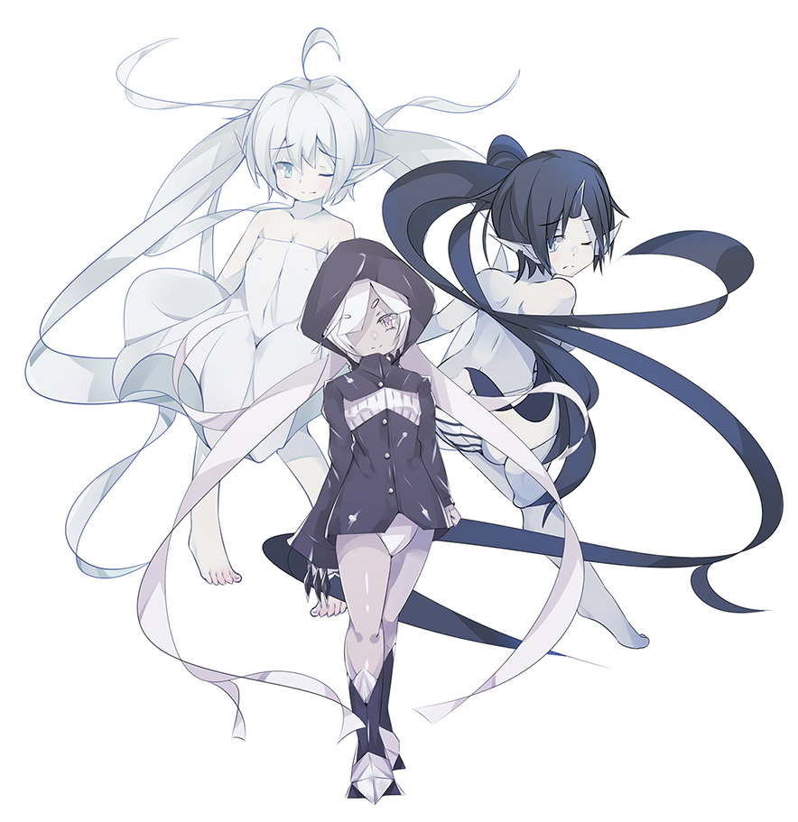 3girls, abyssal_ship, ahoge, albacore_(warship_girls_r), alternate_hair_color, archerfish_(warship_girls_r), ass, bad_id