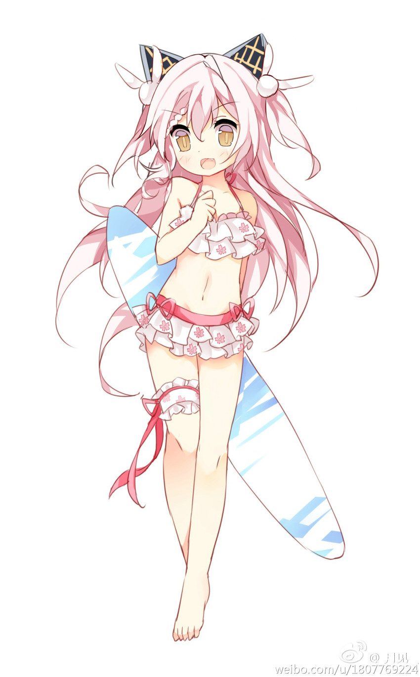 >:d, 1girl, :d, absurdres, alternate_costume, animal_ears, arm_behind_back, barefoot