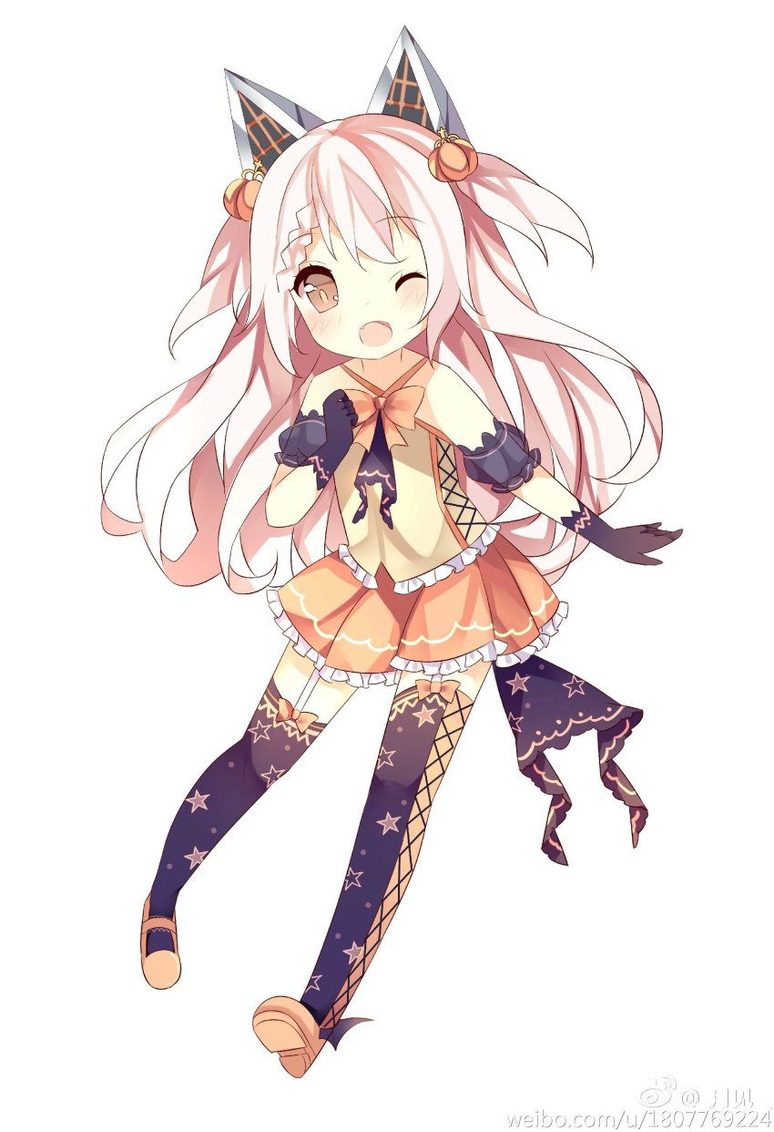 1girl, ;d, absurdres, alternate_costume, animal_ears, black_gloves, black_thighhighs, blush