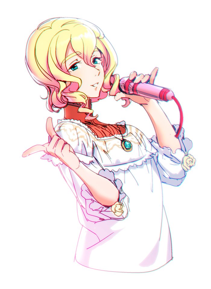 10s, 1boy, andou_mario, androgynous, apron, blonde_hair, blue_eyes, blush