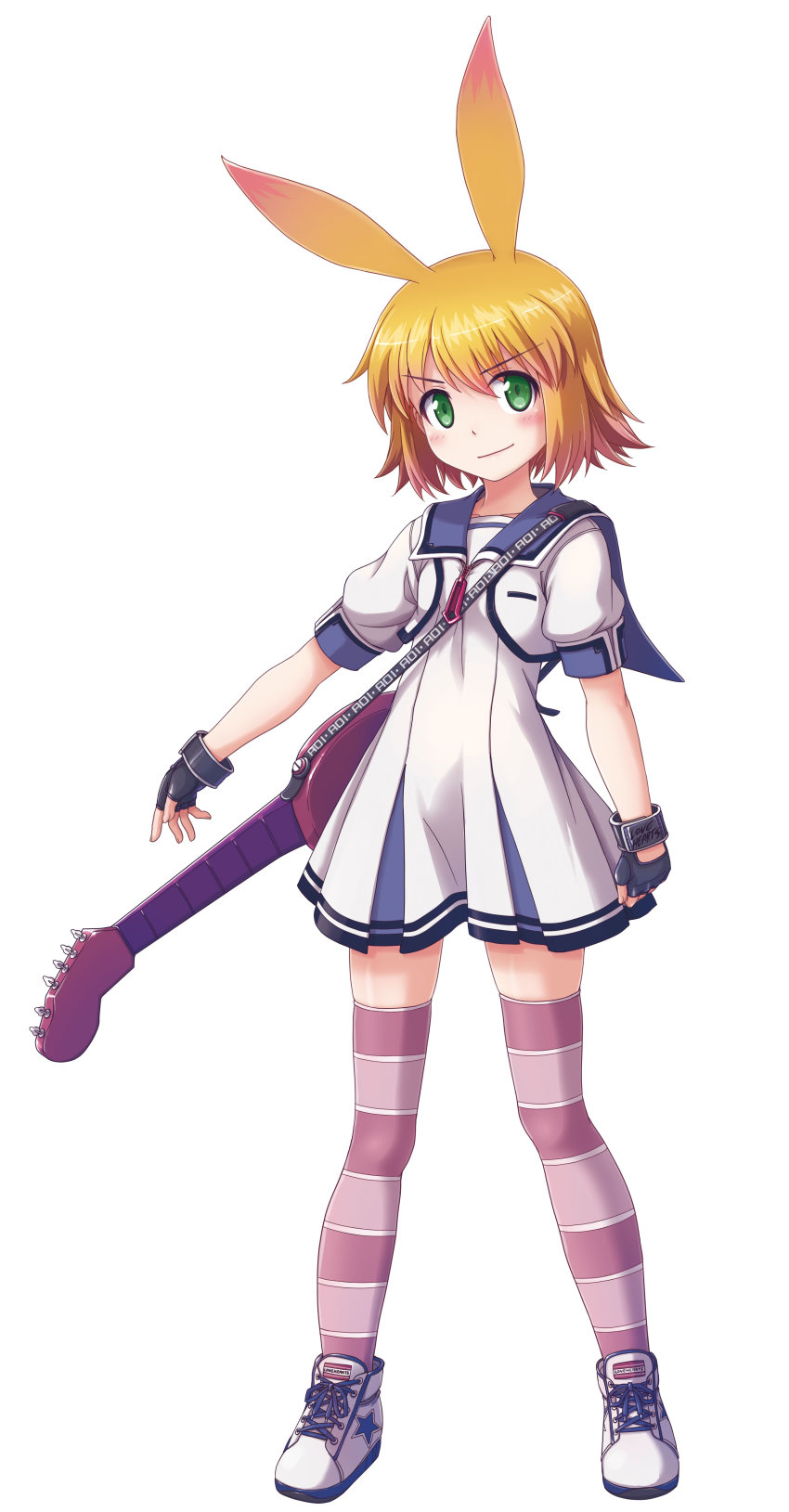 1girl, absurdres, animal_ears, blonde_hair, female_focus, fingerless_gloves, full_body, gal_gun
