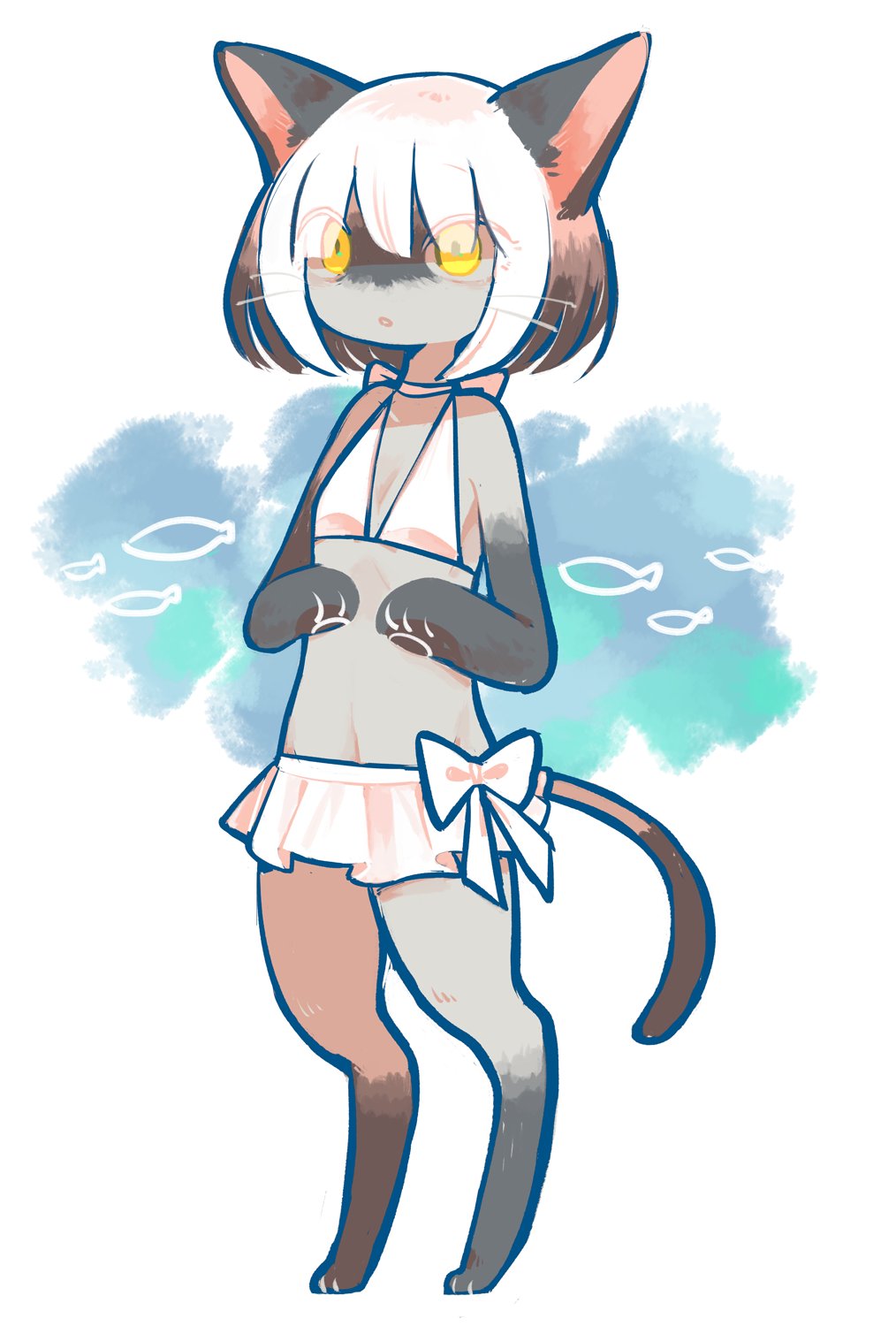 1girl, bikini, cat, female_focus, flat_chest, furry, furry_female, highres