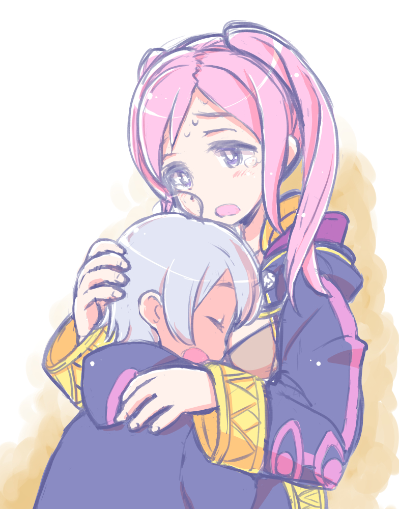 1boy, blue_hair, blush, closed_eyes, female_robin_(fire_emblem), fire_emblem, fire_emblem_awakening, jacket