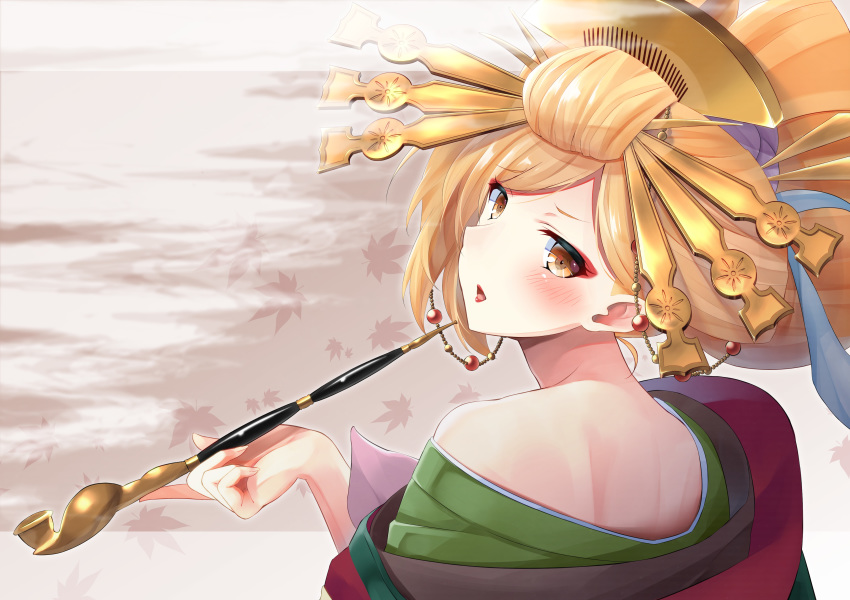 10s, 1girl, absurdres, bandit_tycoon_(granblue_fantasy), bare_shoulders, big_hair, blonde_hair, blush