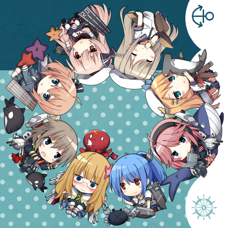 6+girls, ahoge, armband, beret, bismarck_(warship_girls_r), black_jacket, black_legwear, blonde_hair