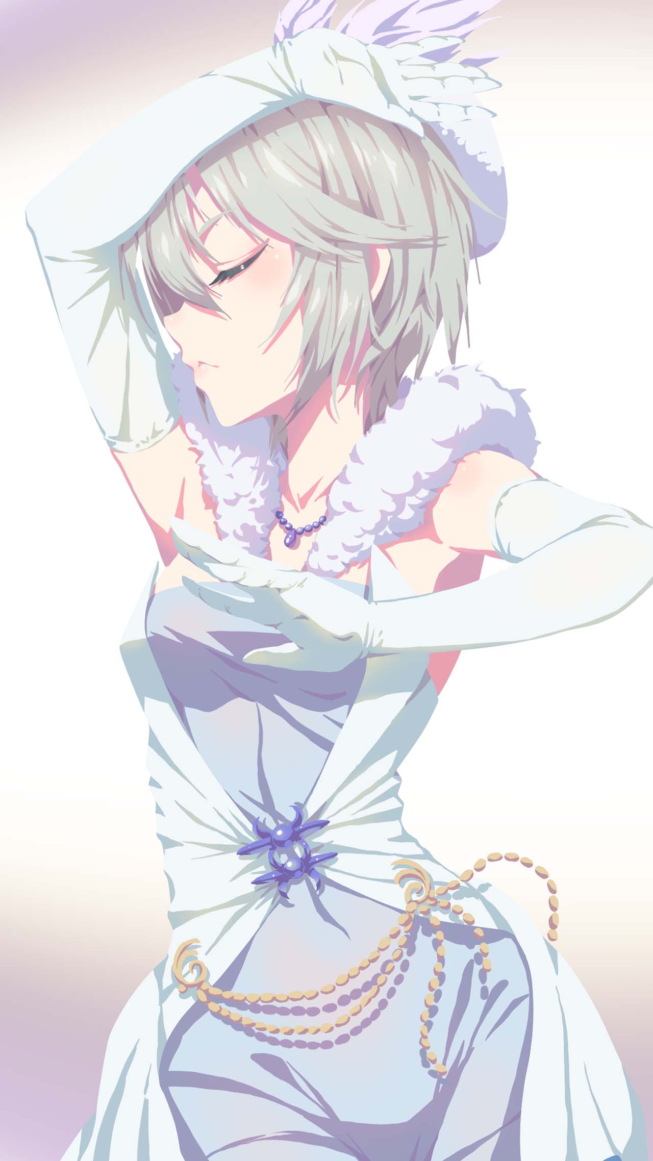 10s, 1girl, anastasia_(idolmaster), arm_up, armpits, beads, breasts, closed_mouth