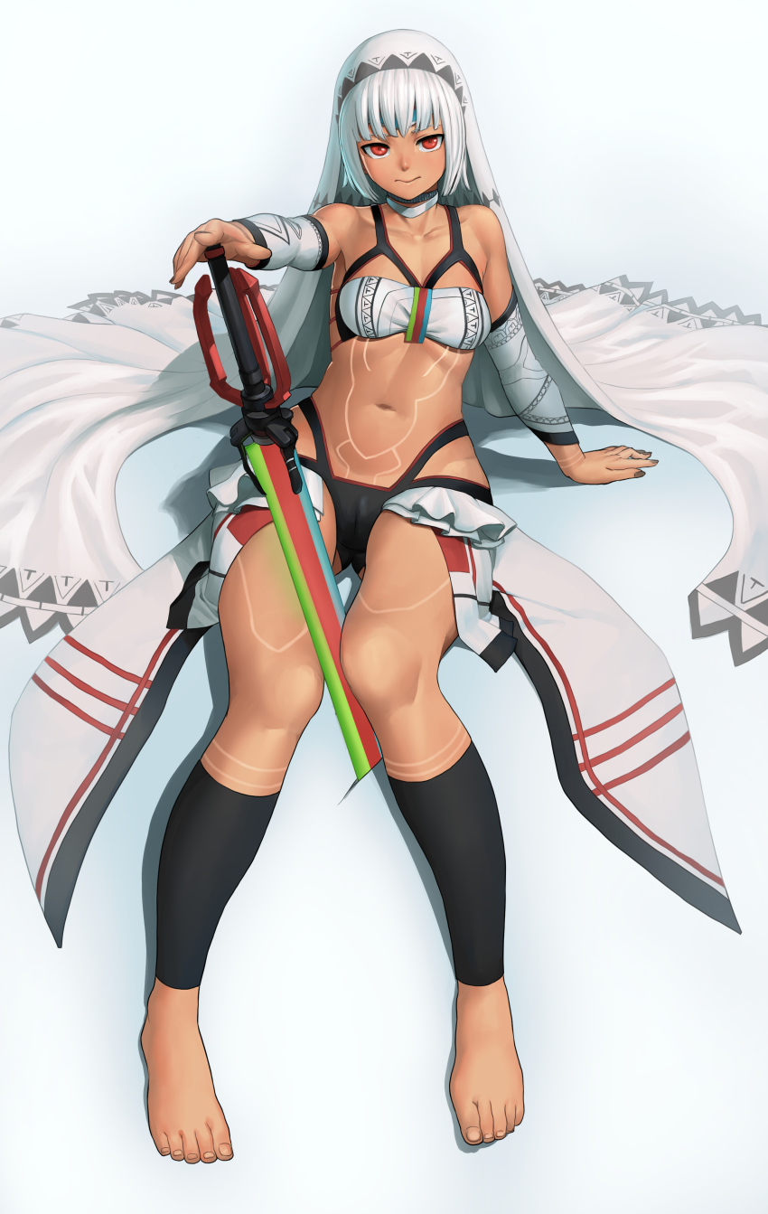 1girl, absurdres, altera_(fate), ankle_wrap, barefoot, breasts, dark-skinned_female, dark_skin