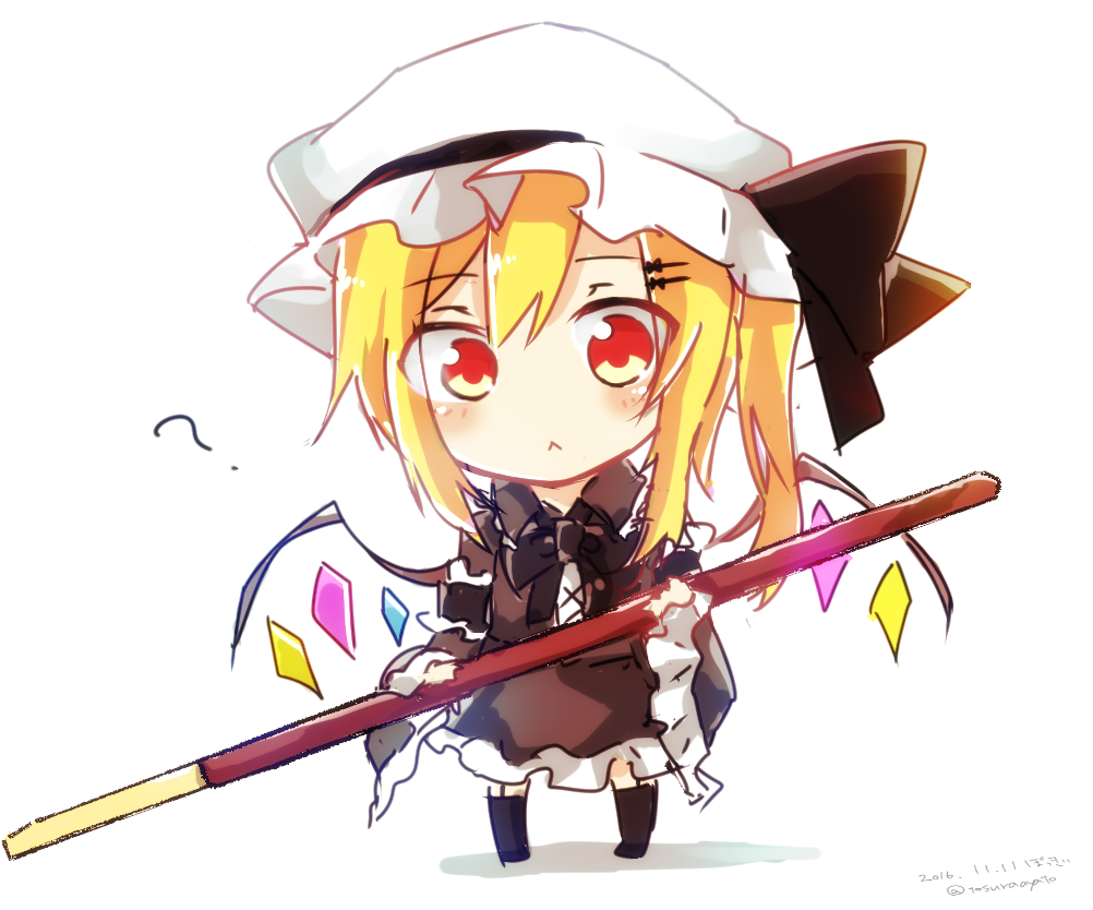 1girl, :<, ?, alternate_color, asymmetrical_hair, black_bow, black_bowtie, black_dress