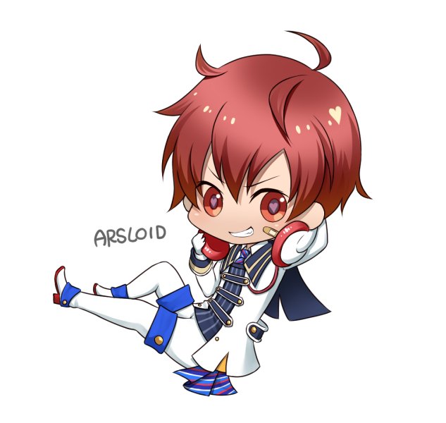 1boy, ahoge, arsloid, bandaid, bandaid_on_face, character_name, chibi, full_body