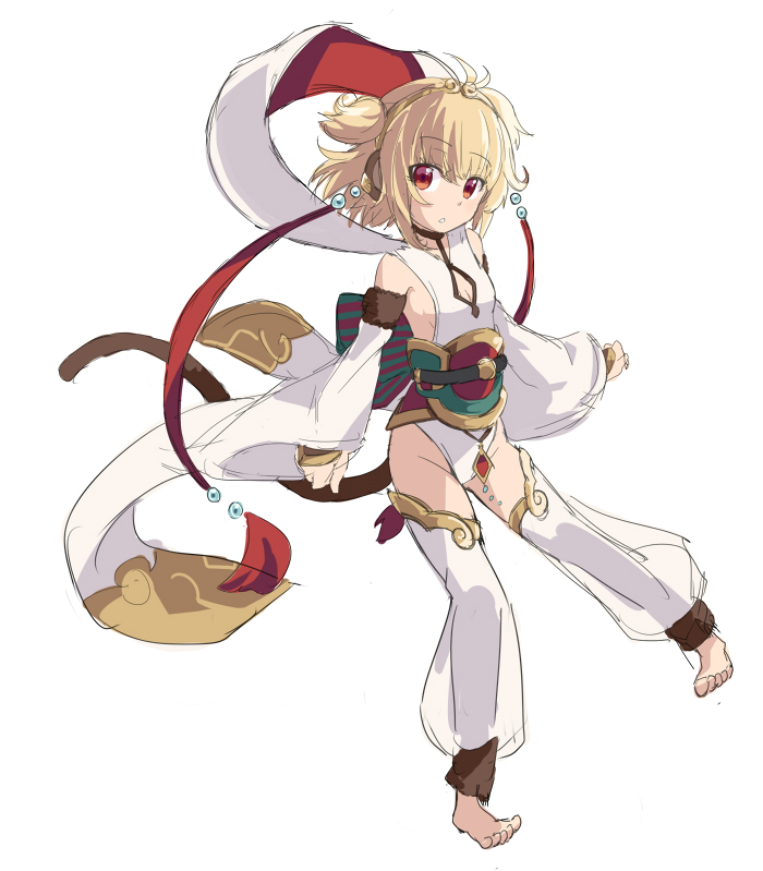 10s, 1girl, ahoge, andira_(granblue_fantasy), animal_ears, bare_shoulders, barefoot, blonde_hair