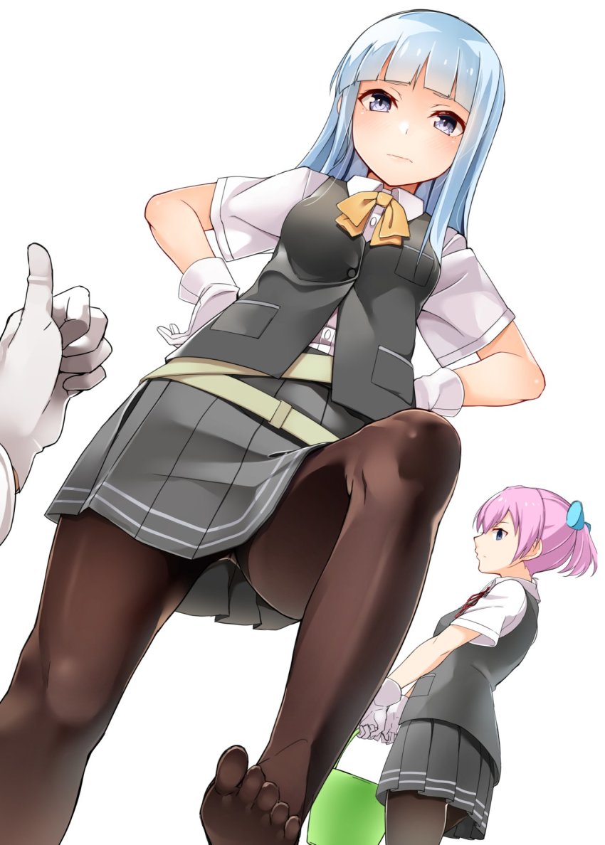 10s, 2girls, black_legwear, blue_eyes, blue_hair, bow, bowtie, byte_(allbyte)