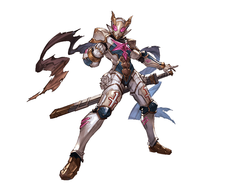 10s, 1boy, alpha_transparency, armor, clenched_hand, full_armor, full_body, granblue_fantasy, male_focus, minaba_hideo, scarf, nicholas_(granblue_fantasy), solo, sword, transparent_background, weapon