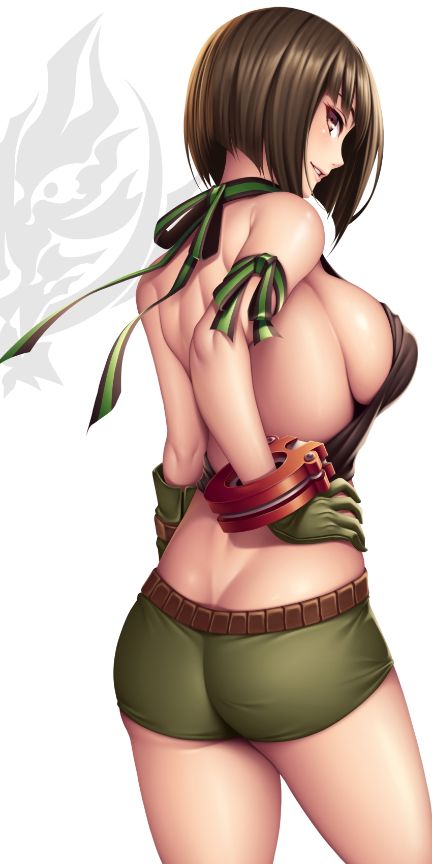 10s, 1girl, absurdres, arm_support, ass, back, bare_shoulders, bob_cut