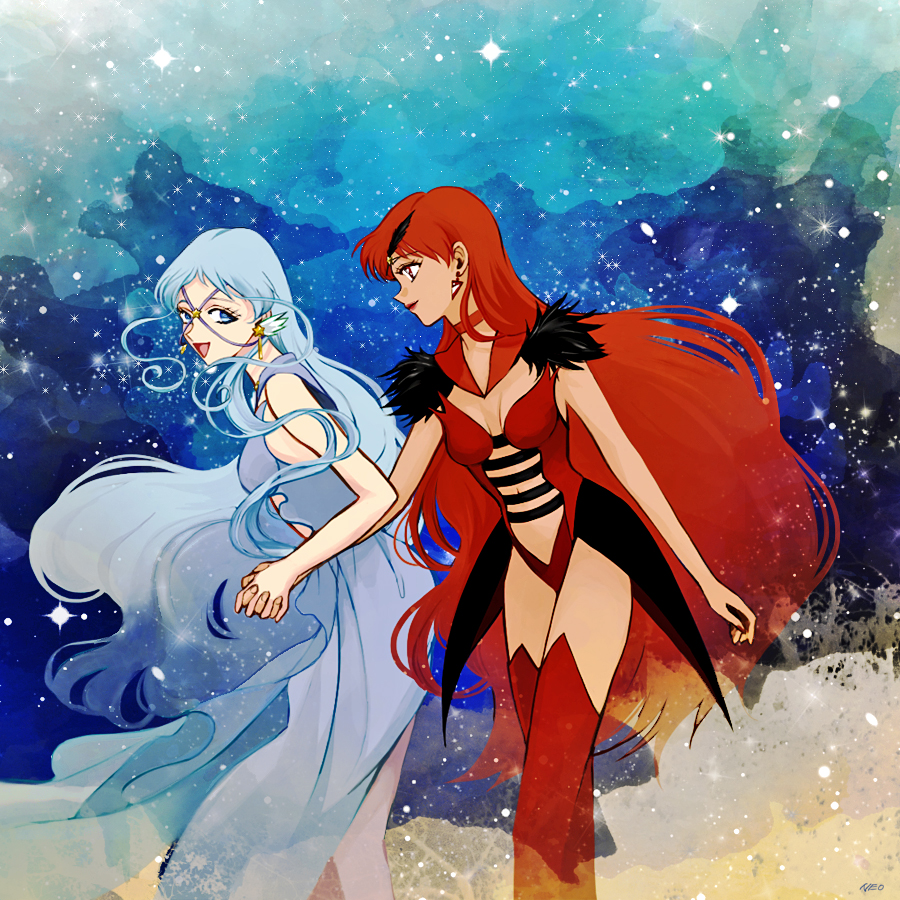 2girls, :d, bad_id, bad_pixiv_id, bishoujo_senshi_sailor_moon, bishoujo_senshi_sailor_moon_stars, blue_hair, breasts