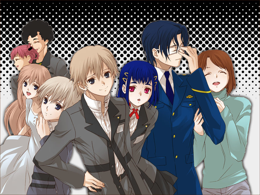 00s, 4boys, 4girls, acacia_takuro, afro, atlus, bad_id, bad_pixiv_id