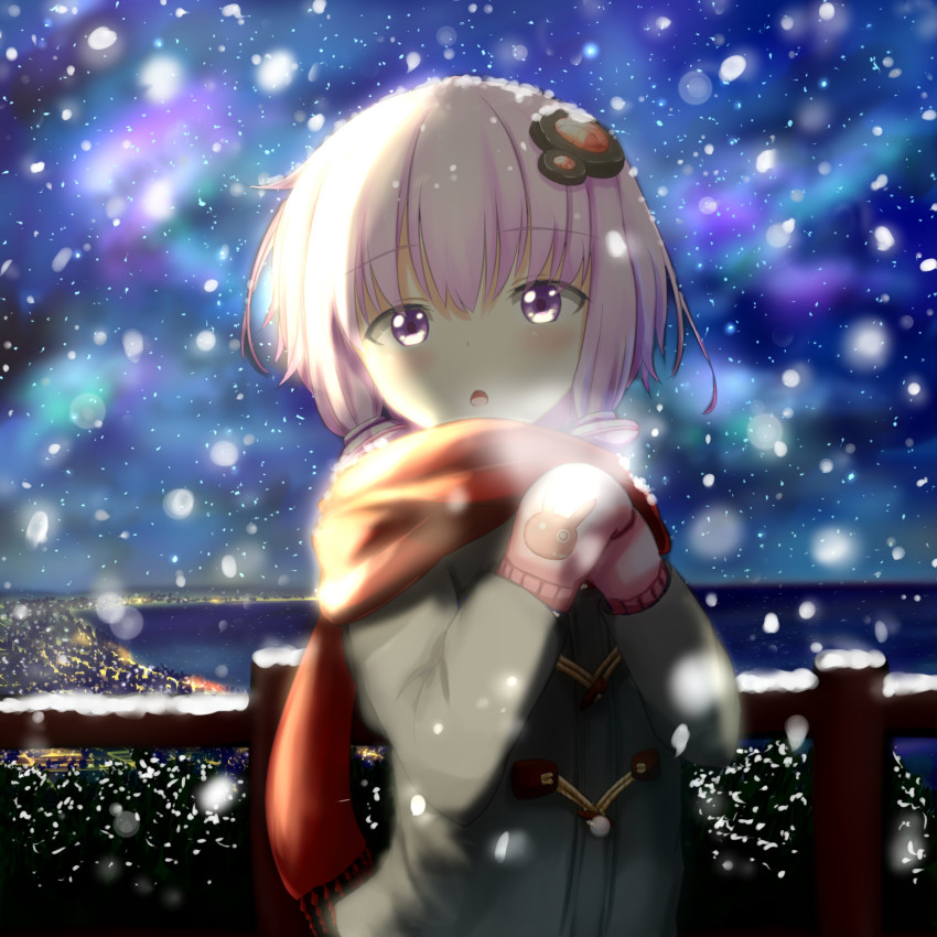 1girl, asaka, blurry, depth_of_field, female_focus, gloves, hair_ornament, highres