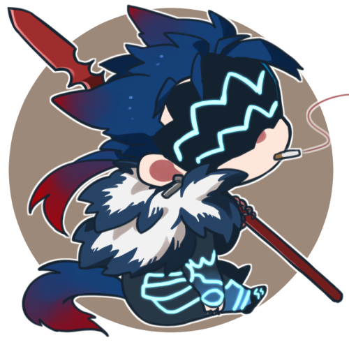 1boy, arm_at_side, armor, black_nails, black_shoes, blindfold, blue_hair, carrying_over_shoulder