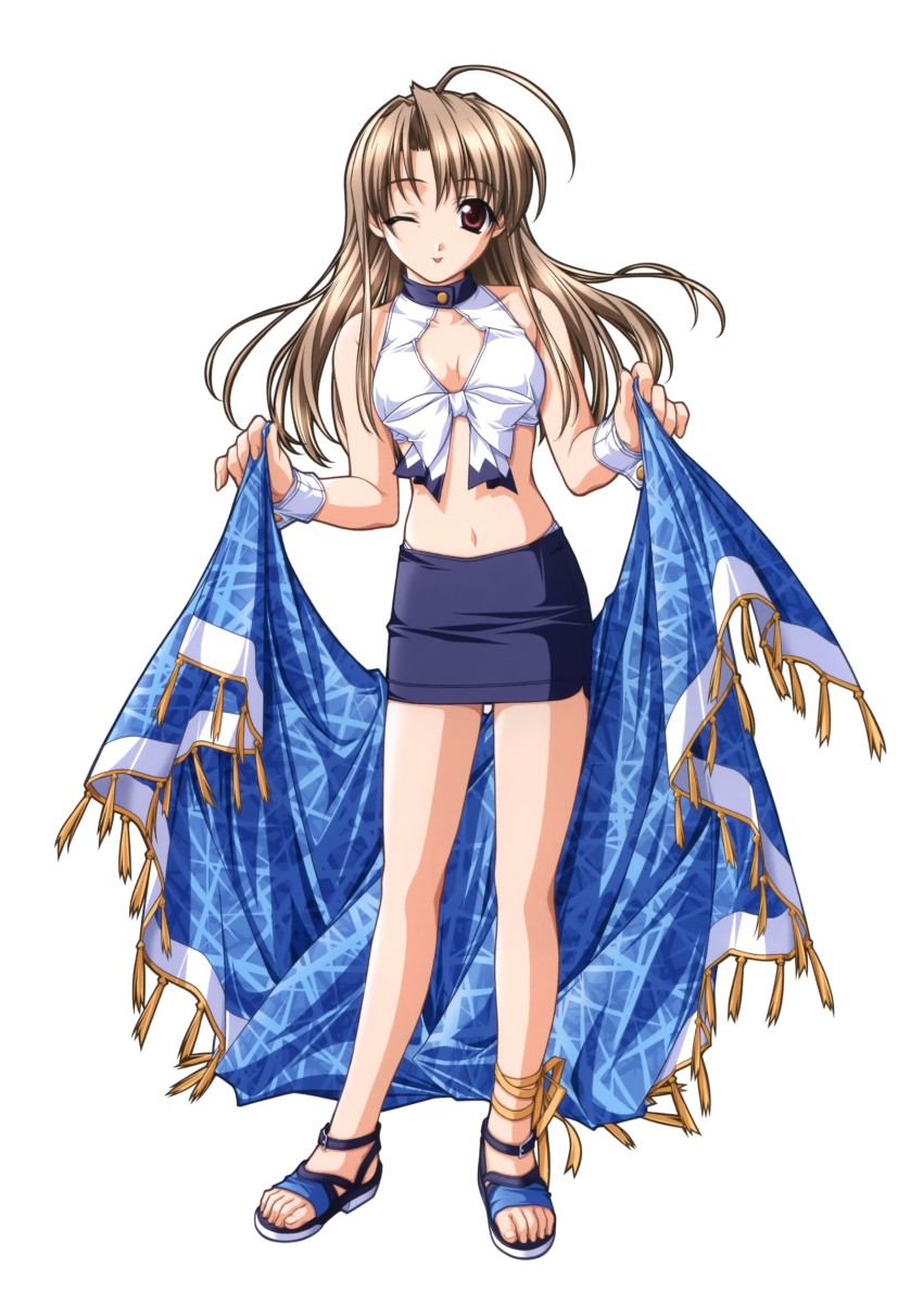 1girl, absurdres, ahoge, ankle_lace-up, anklet, blonde_hair, breasts, cleavage