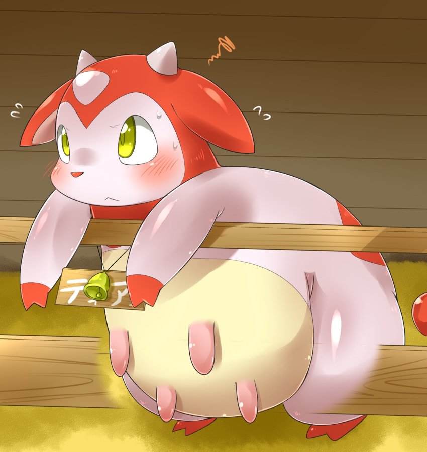 alternate_color, blush, flying_sweatdrops, gen_2_pokemon, green_eyes, highres, miltank, nintendo