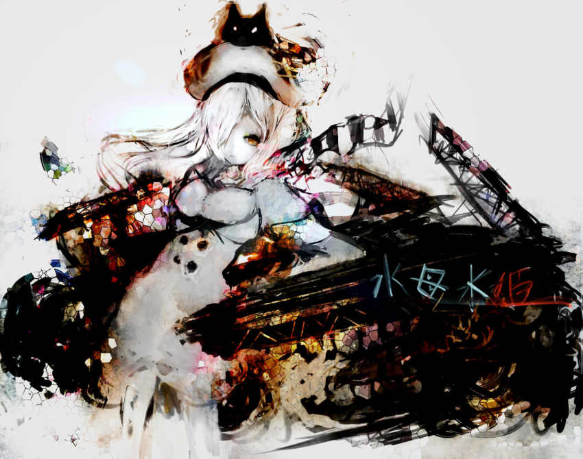 10s, 1girl, abyssal_ship, assi, beret, breasts, character_name, cleavage