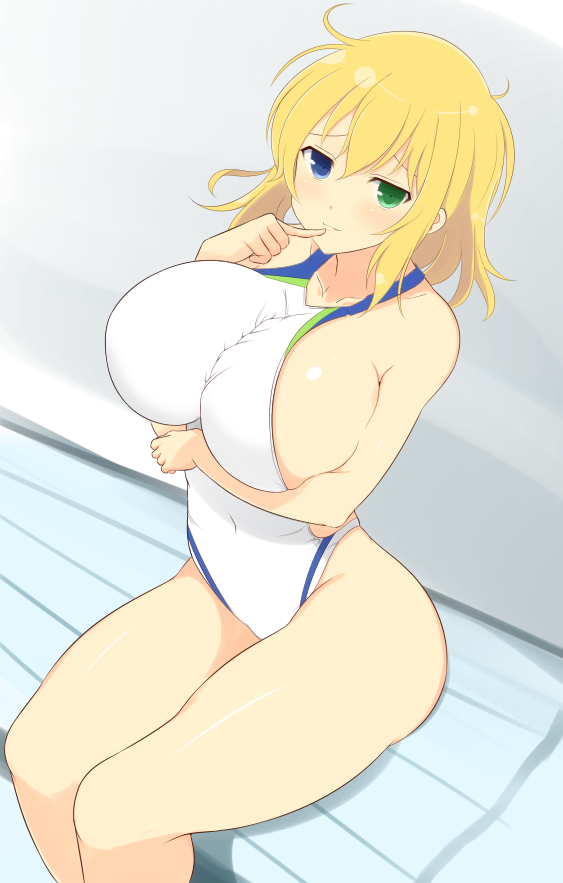 10s, 1girl, ahoge, bare_arms, bare_shoulders, blonde_hair, blue_eyes, blush