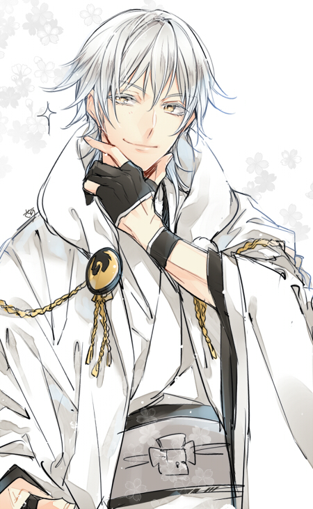 10s, 1boy, black_gloves, gloves, hand_on_own_chin, hood, icylove, japanese_clothes