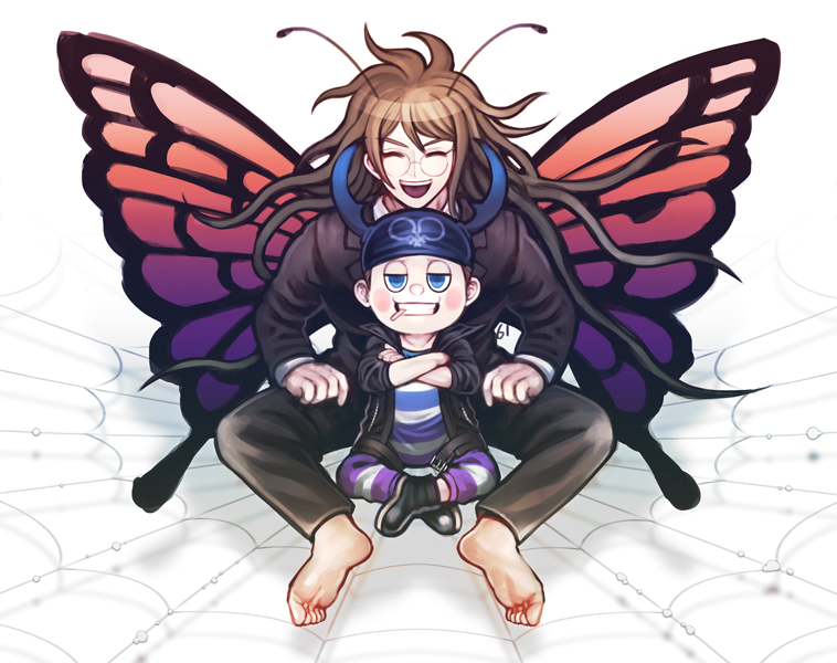 10s, 2boys, antennae, bad_id, bad_pixiv_id, barefoot, blazer, blue_eyes